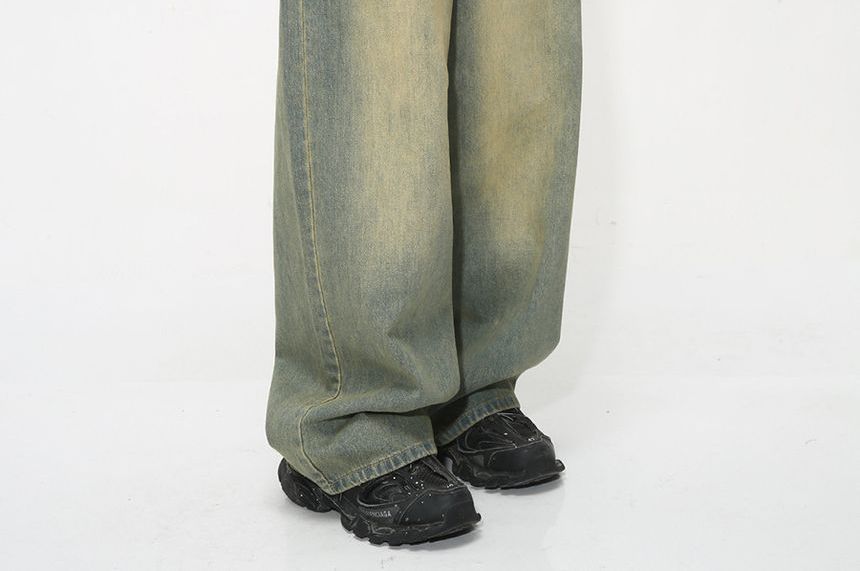 FAERIS - Low Rise Washed Wide Leg Jeans