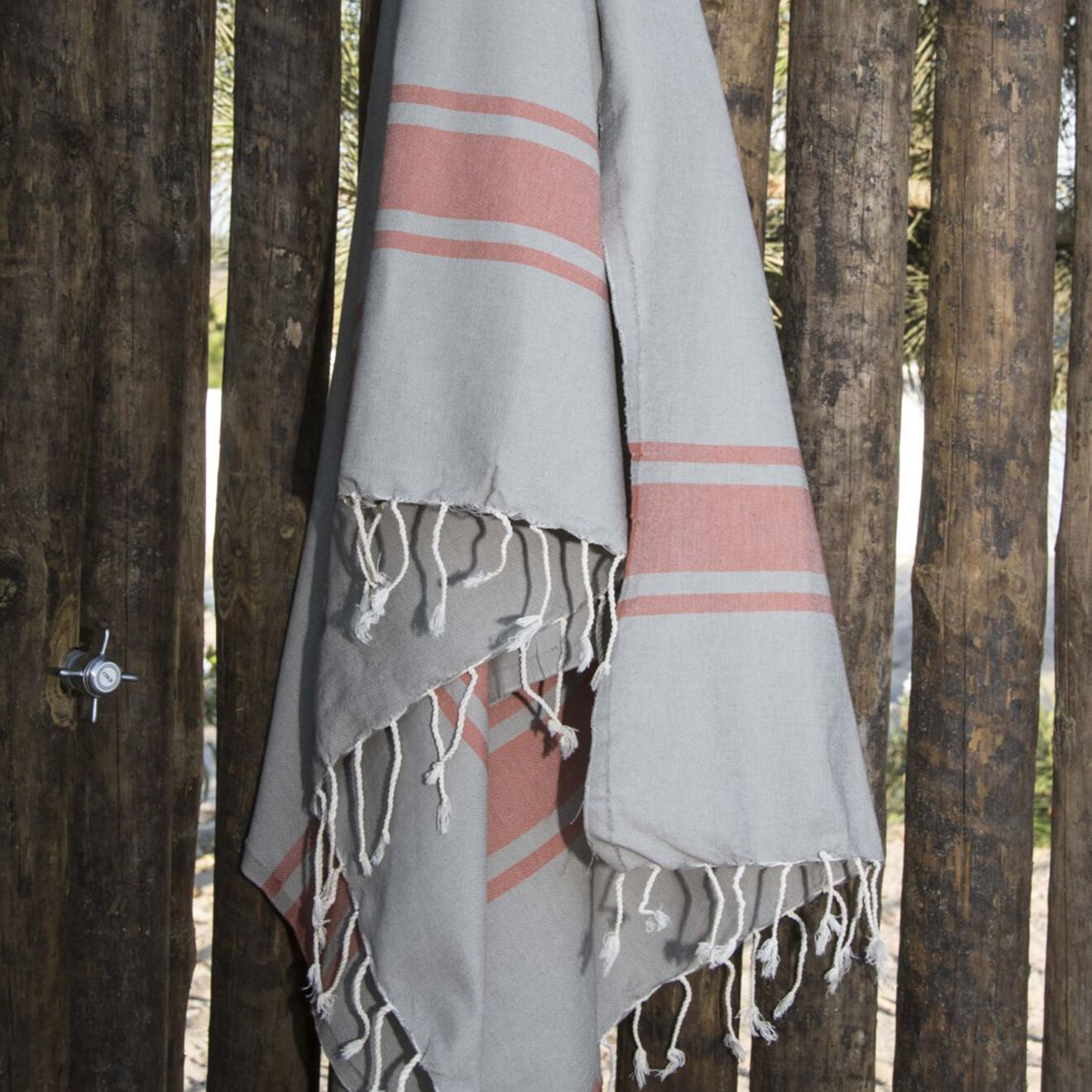 Febronie Fouta Traditionelle St Tropez taupe clair/terracotta - 100x200 cm
