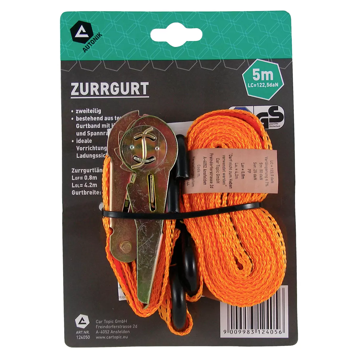 Spanngurt 5 Meter mit Ratsche, 2er Set Orange