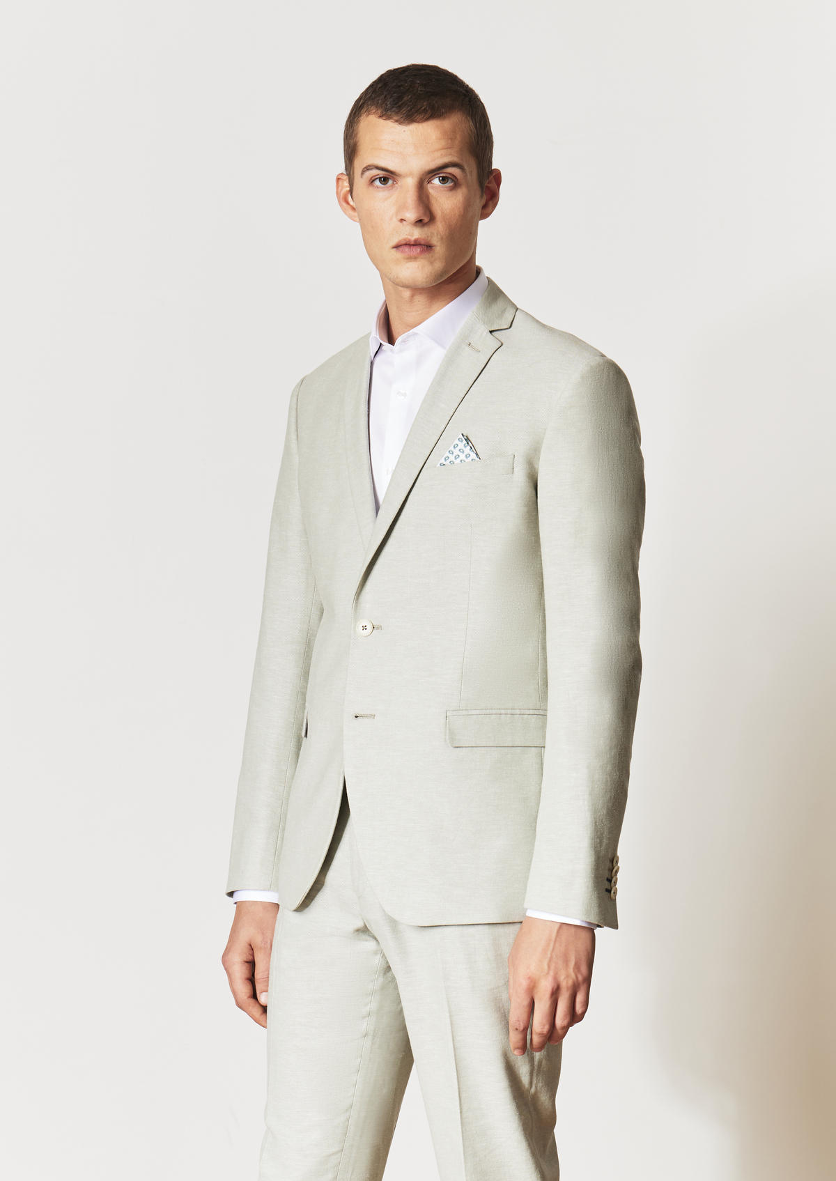 Veste coordonnable Regular en coton et lin mélangés unis vert d'eau