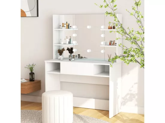 Table de maquillage avec éclairage LED 100x40x135 MDF Blanc