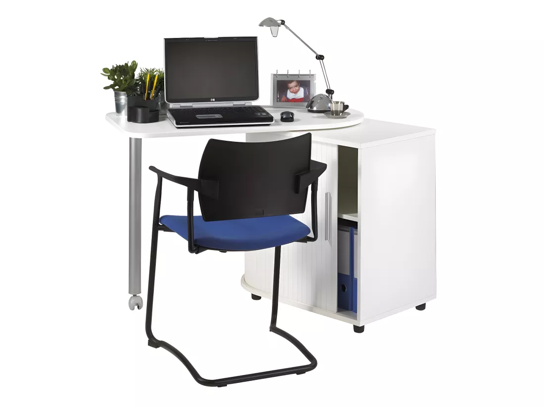 Bureau plateau pivotant et rangement à rideau - SLIDE n°1