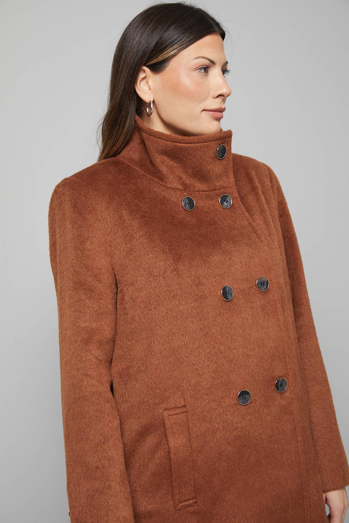 Wallis Manteau Court à Double Boutonnage avec Col Cheminée