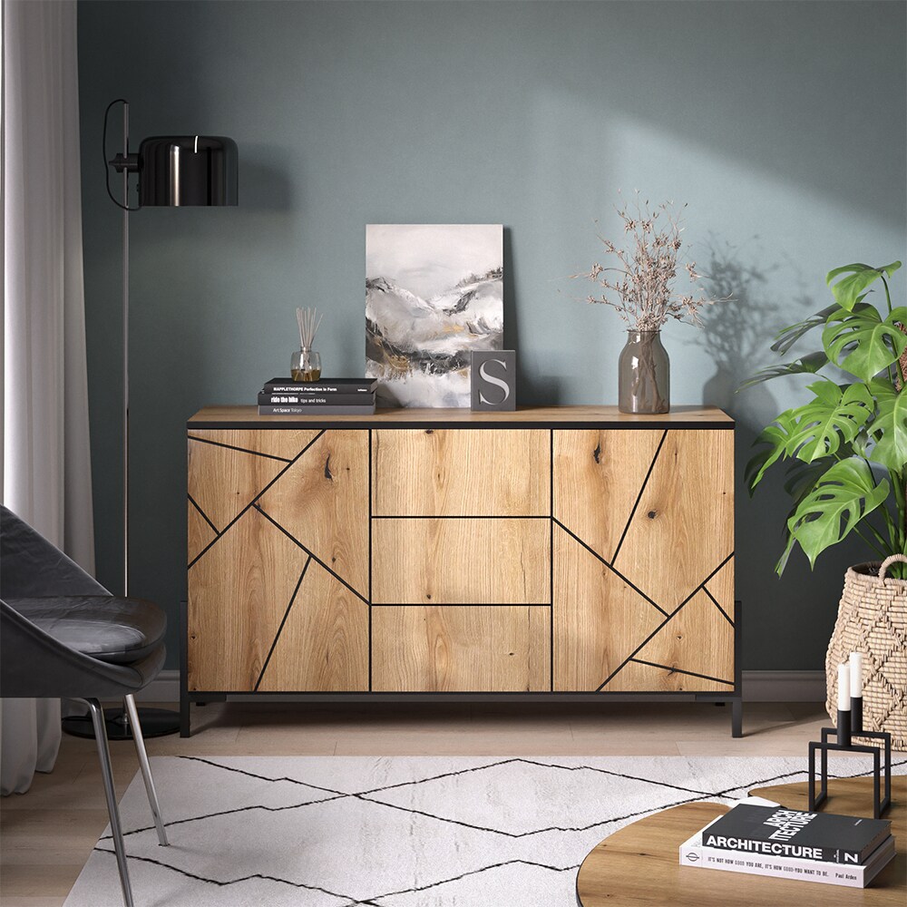 Vicco Sideboard Hatto, Eiche Evoke, 124 x 96,9 cm, mit 2 Türen, Wohnzimmer, Schlafzimmer