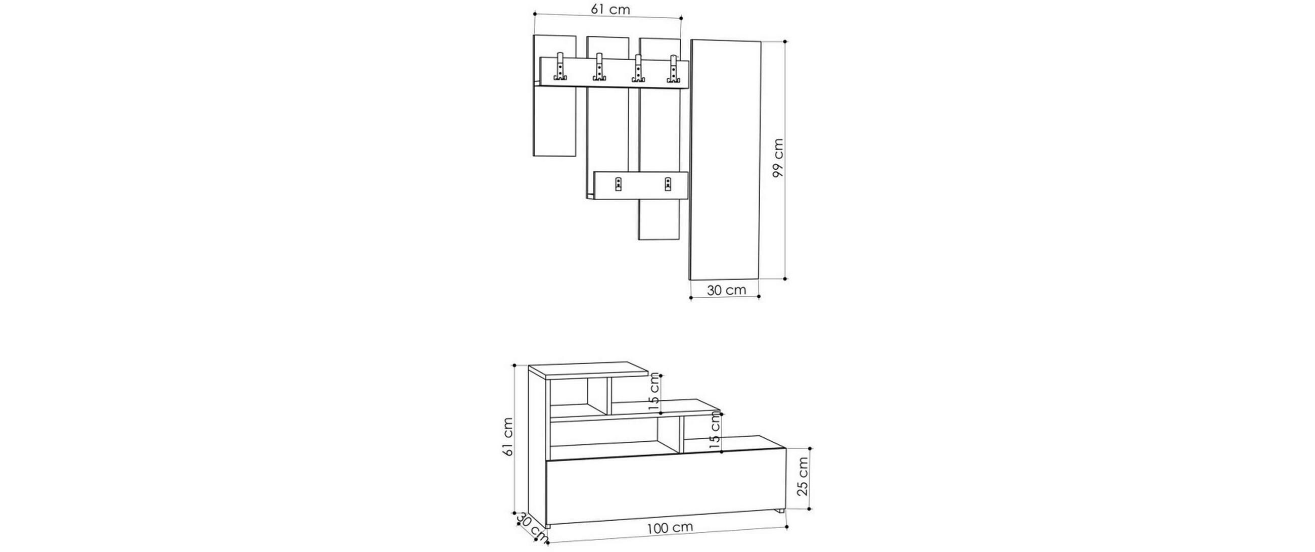 Wandgarderobe Vesty 3-er Set, Nature<br>Garderoben-Set