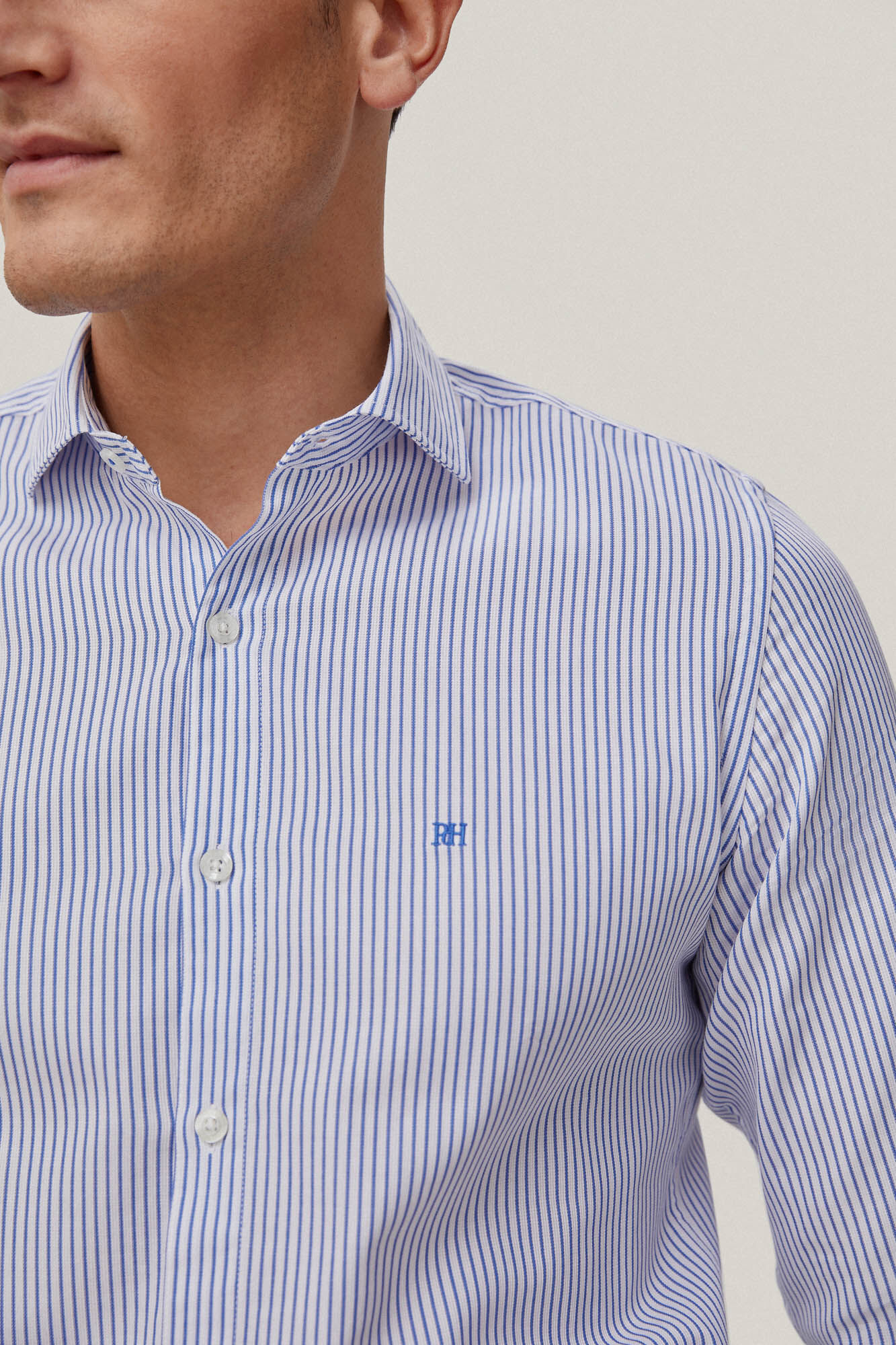 Camisa listrada de corte justo, fácil de passar e resistente a odores - Azul
