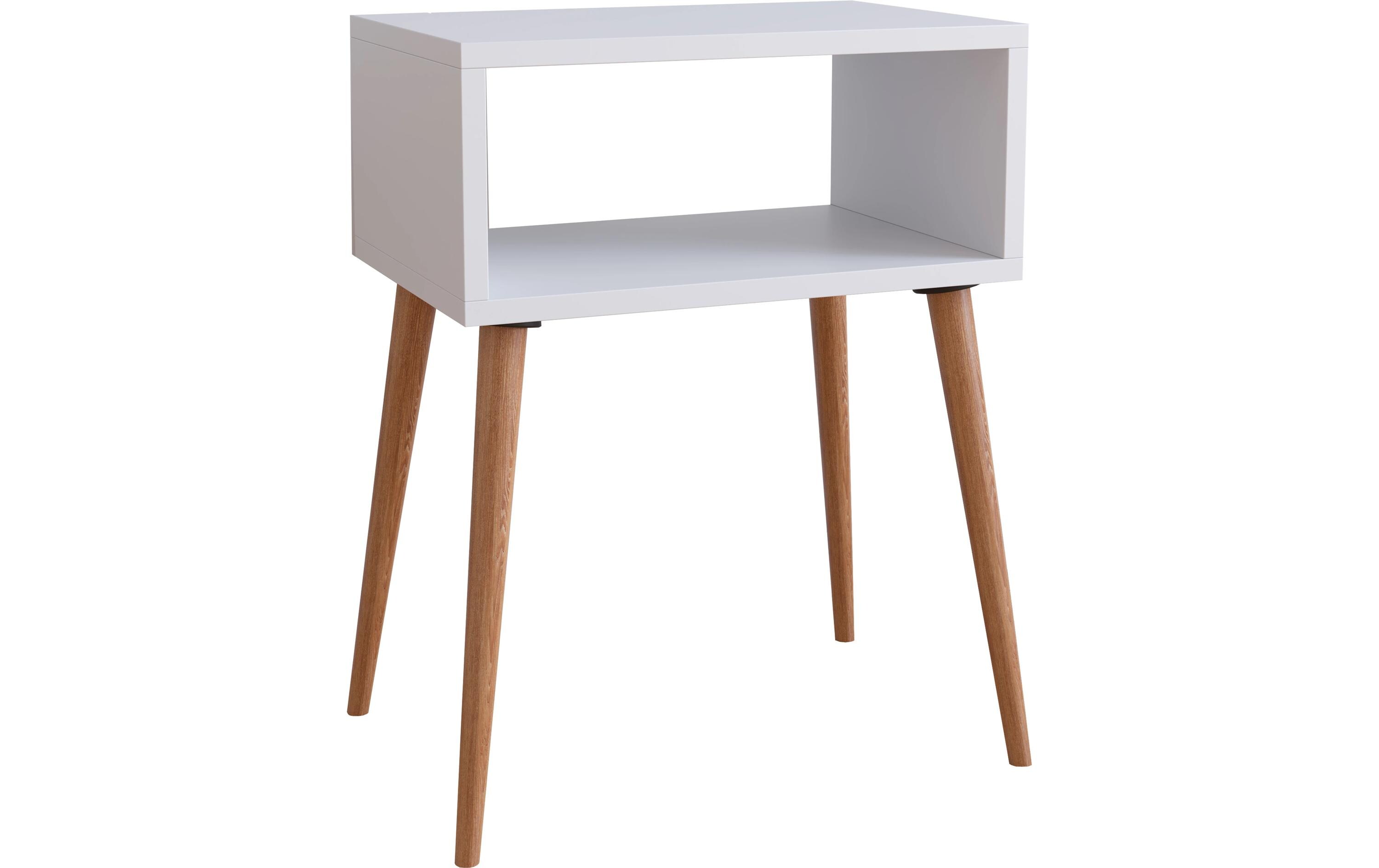Nachttisch Singol M 44.5 x 60 cm, Weiss/Honig-EicheNachtschrank im Retro-Design