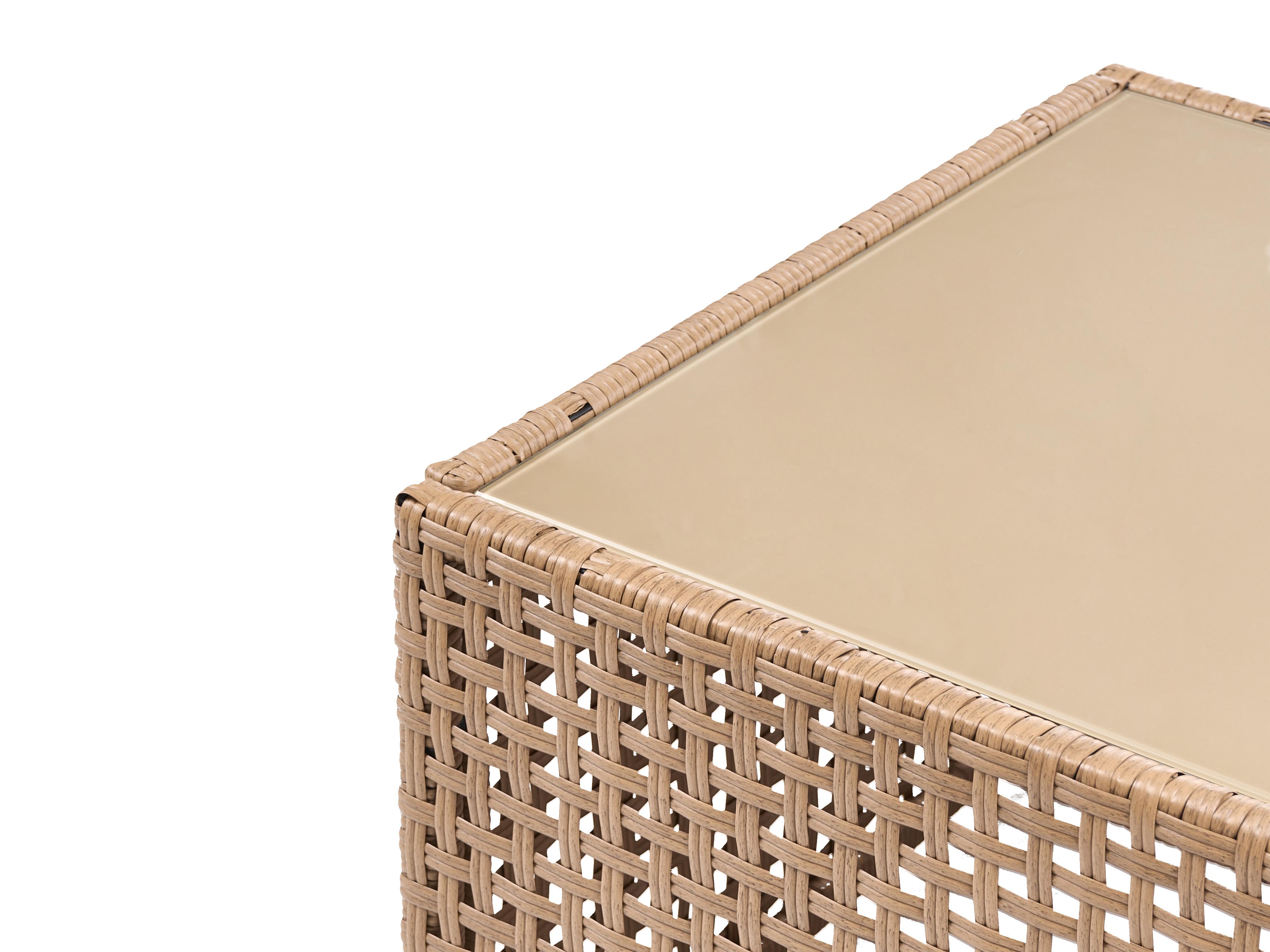 U-vormige tuinbank 6-zits OMEGANA modulair PE rotan Lichtbeige