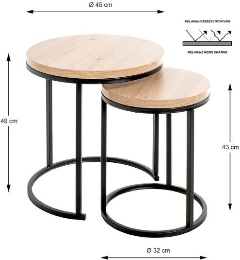 Set van 2 Bijzettafels - Bruin - Zwart - MDF - Metaal