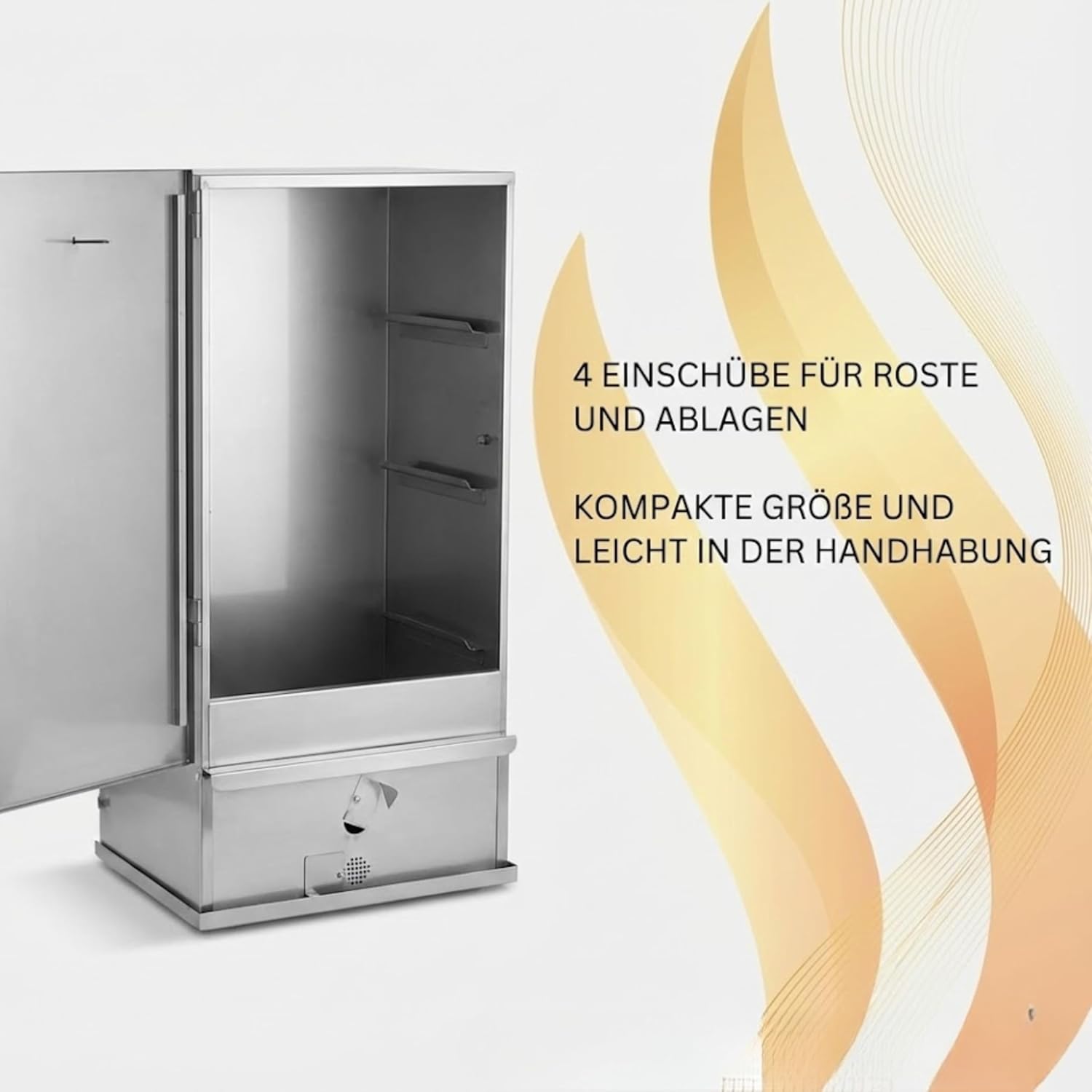 Räucherofen Edelstahl OCTO 80x40x27 cm mit 250°C Thermometer, Flachrost, Tropfblech, Räuchermehlschale & 500 g Räuchermehl – stufenlose Lüftung (Art.-Nr. 10128)
