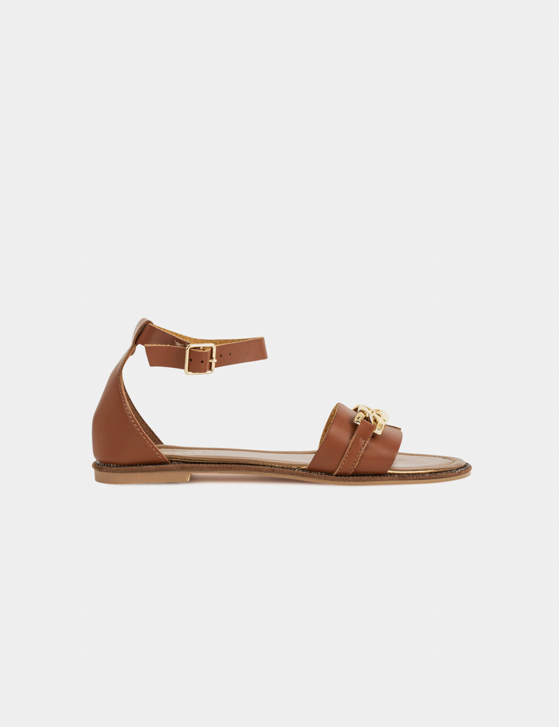 Sandales plates avec chaîne marron femme - marron