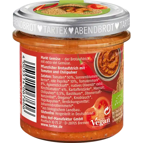 Bio Marktgemüse Brotaufstrich Scharfe Tomate