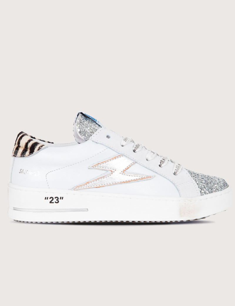 SEMERDJIAN BASKETS MAYA BASSES 10311 CUIR BLANC GLITTER ARGENTÉ
