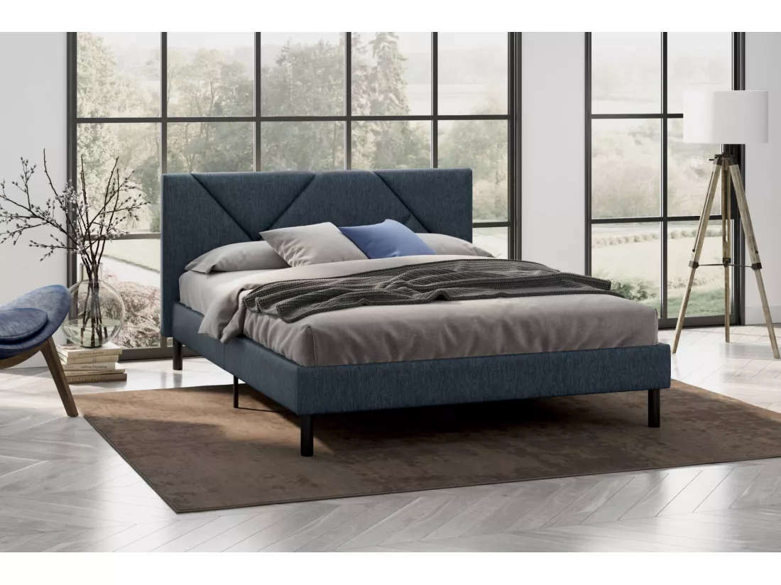 Lit demi-carré Zeffirio, Sommier pour chambre, Literie par chambre, Support de matelas, Adapté à un matelas de 120x190 cm, Bleu
