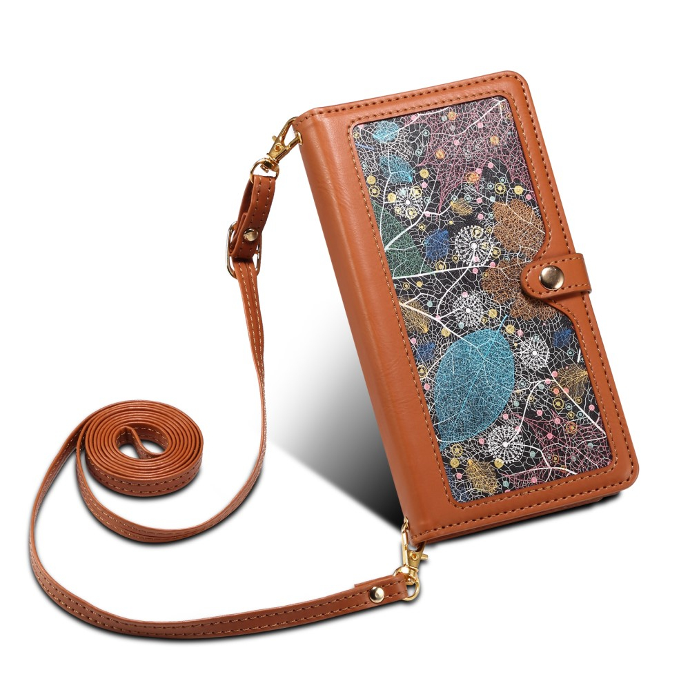 Samsung Galaxy A54 5G Necklace Leder Tasche Flip Cover mit Reissverschluss Abstrakte Kunst (RFID Schutz) - Braun