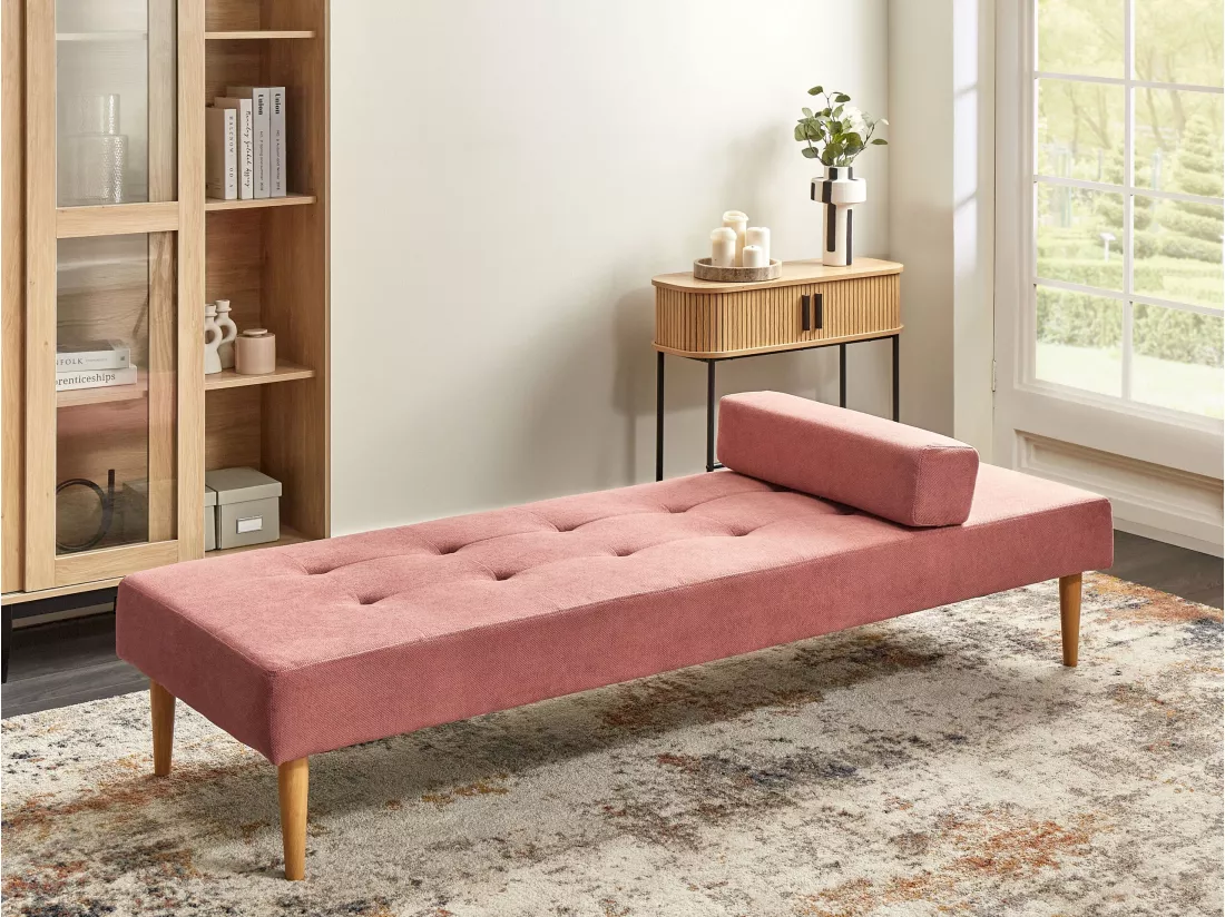 Chaise longue en tissu rose NIORT