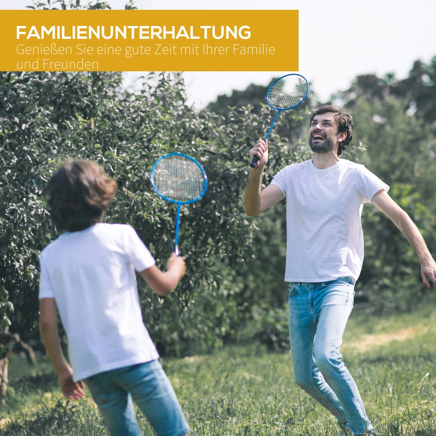 HOMCOM Badmintonnetz mit 4 Schlägern gelb, blau