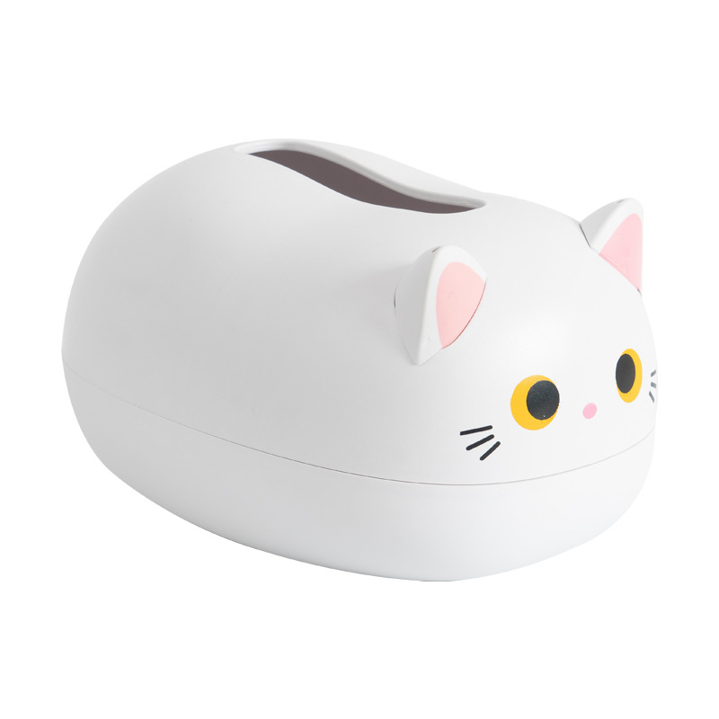 (22x13cm) Katzen Taschentuch Spender Nastuch Dispenser Kosmetik Tuch Aufbewahrungs Box inkl. Zahnstocherspender - Weiss