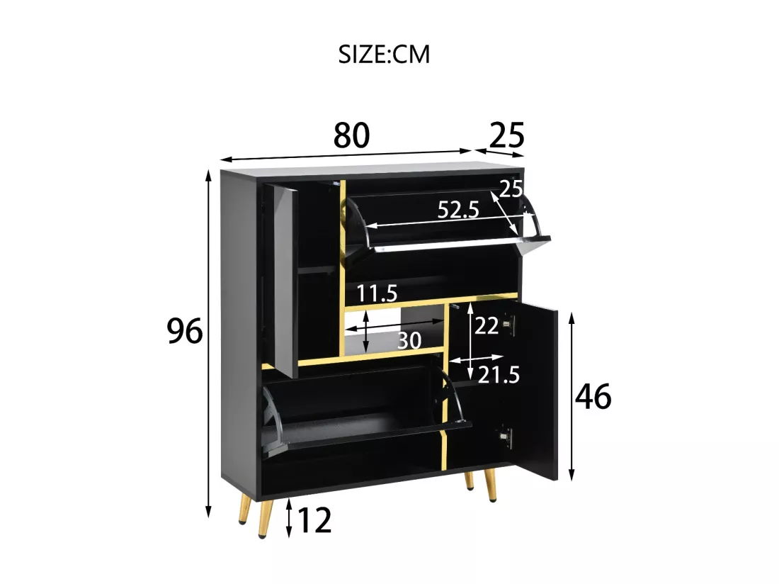 Armoire à Chaussures Moderne avec Lumière LED 16 Couleurs et Façade Haute Brillance, Noir, Design Élégant (80 x 25 x 96 cm)