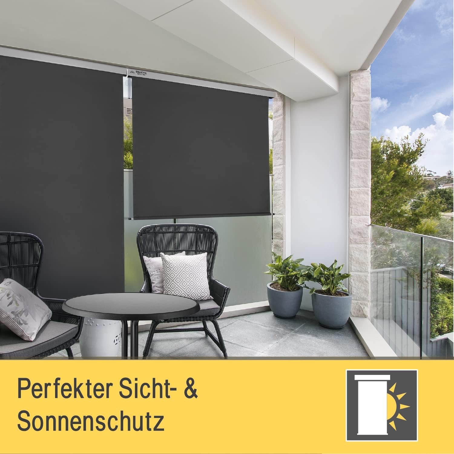Sol Royal Senkrechtmarkise 160x250 cm MS5 Markise – Robuster Balkonsichtschutz Abnehmbare Handkurbel Wasserabweisender Sonnenschutz Terrasse Balkon Garten Wetterfeste Vertikalmarkise Anthrazit