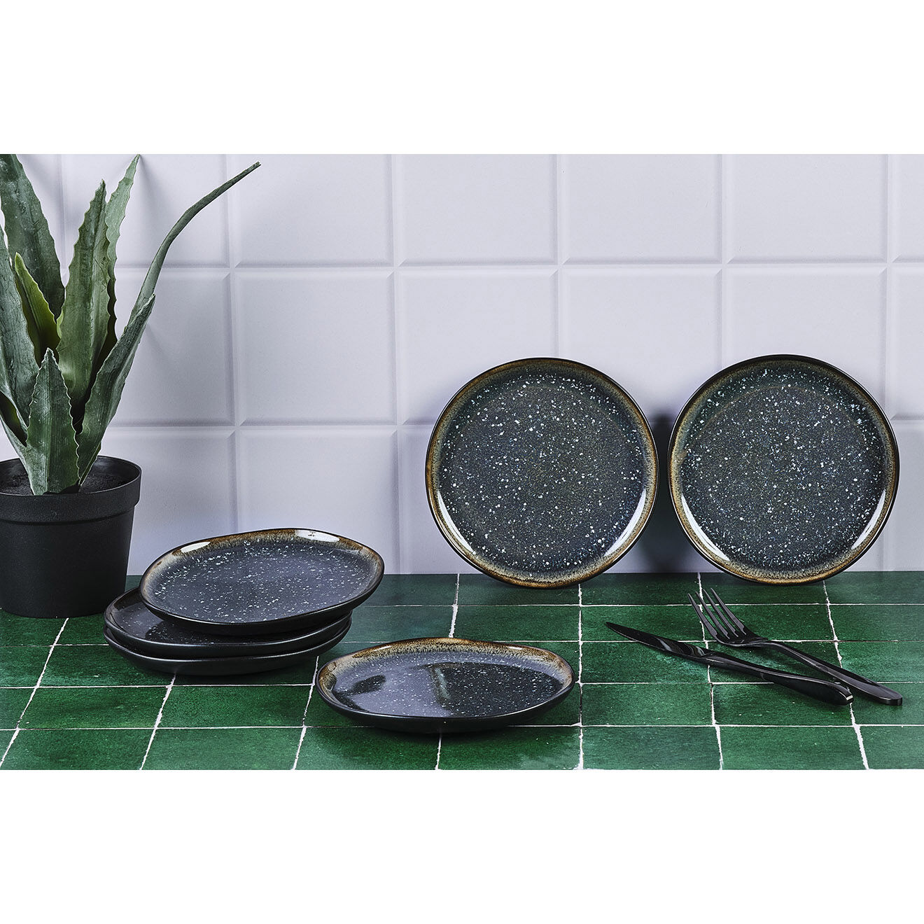 Bjorn 6 Assiettes en Grès Iris bleu foncé - D.16 cm