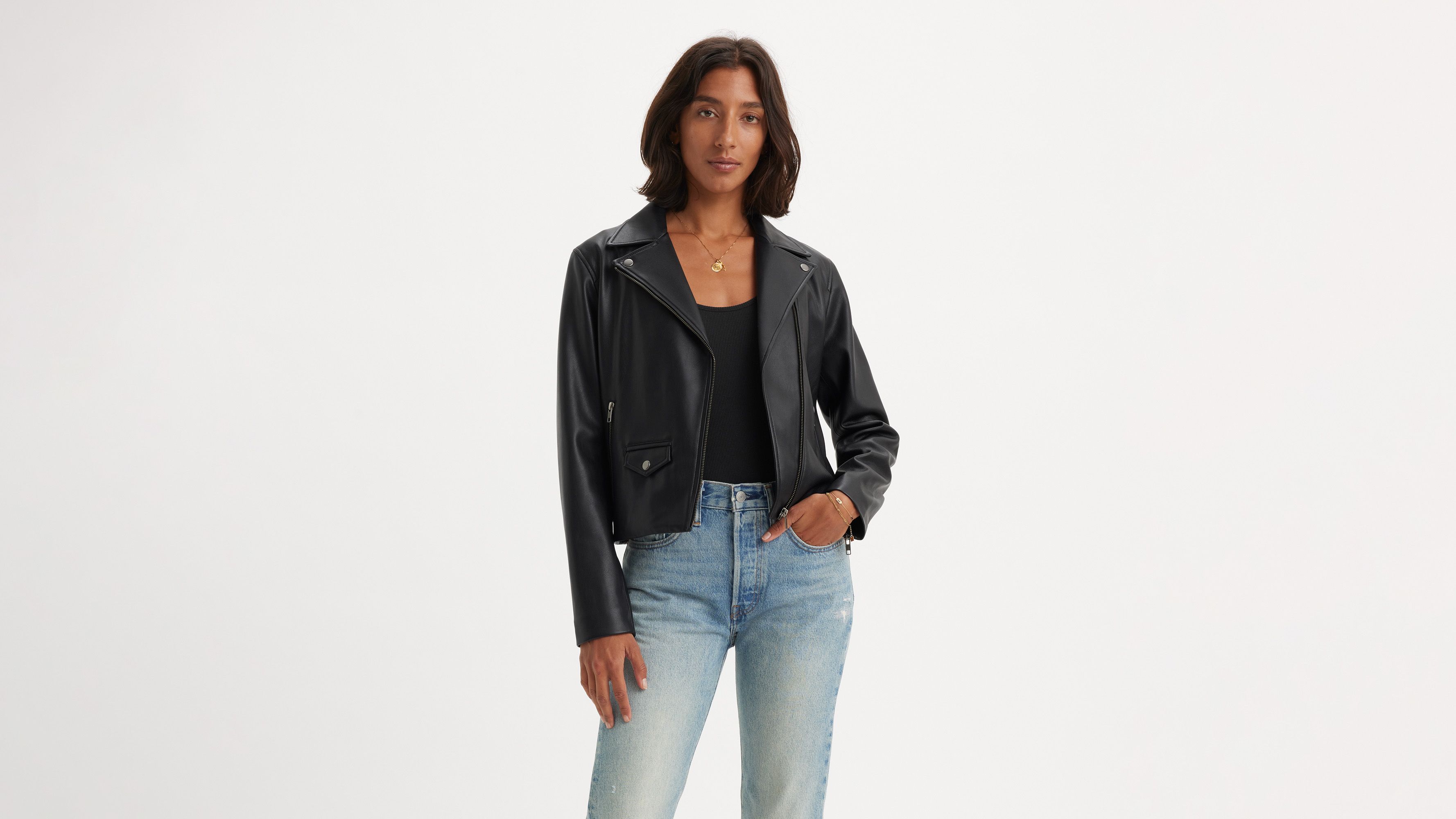 Blouson de motard Lelou Shrunken - Caviar - Noir