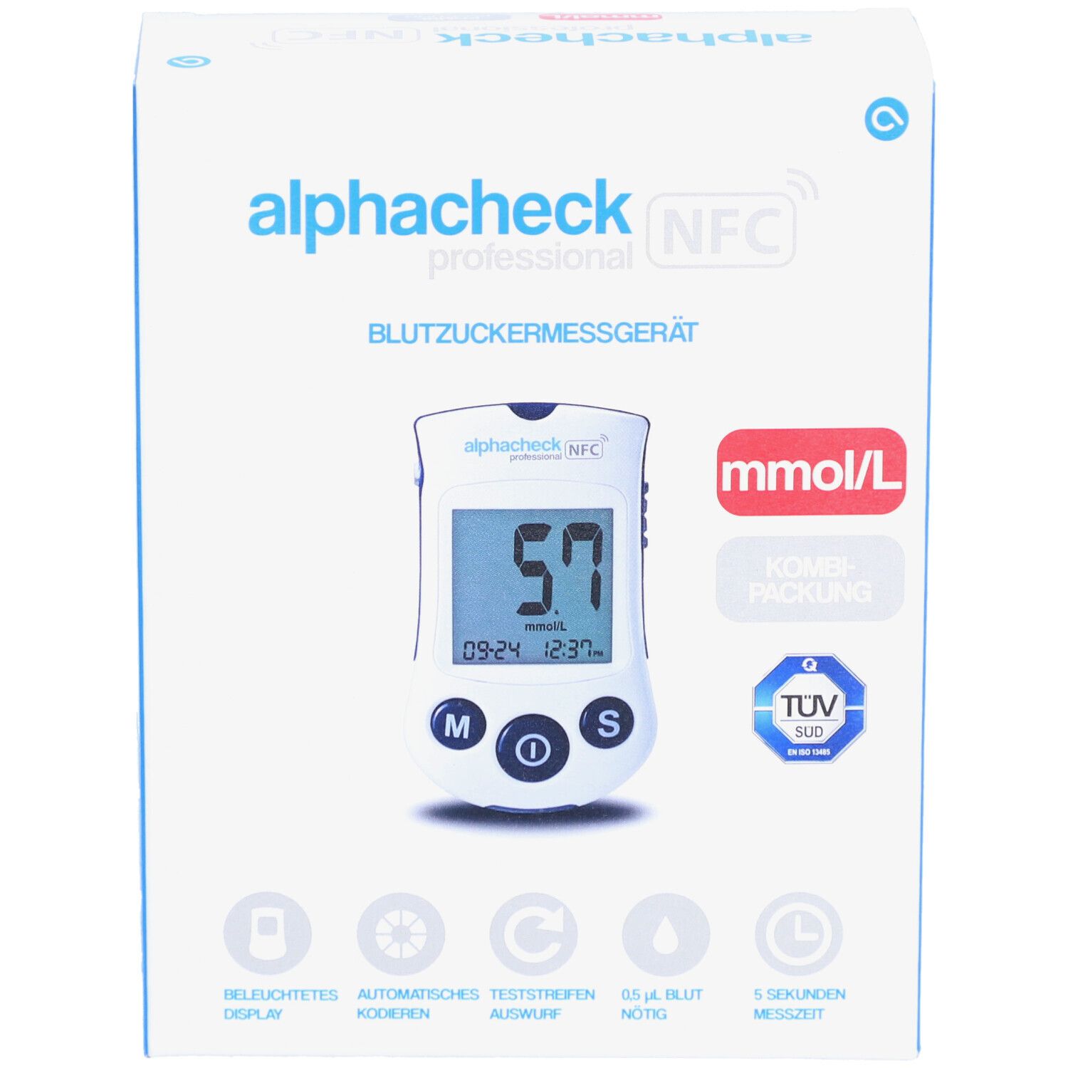 ALPHACHECK® professional Blutzuckermessgerät mmol/l Kombipack