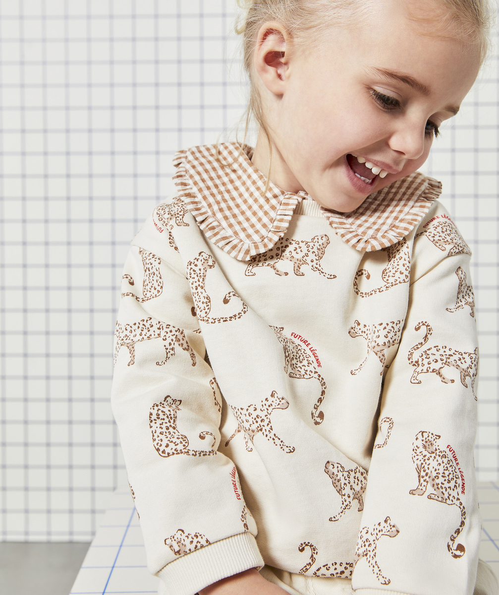 SWEAT BÉBÉ FILLE EN COTON BIO ÉCRU IMPRIMÉ LÉOPARDS