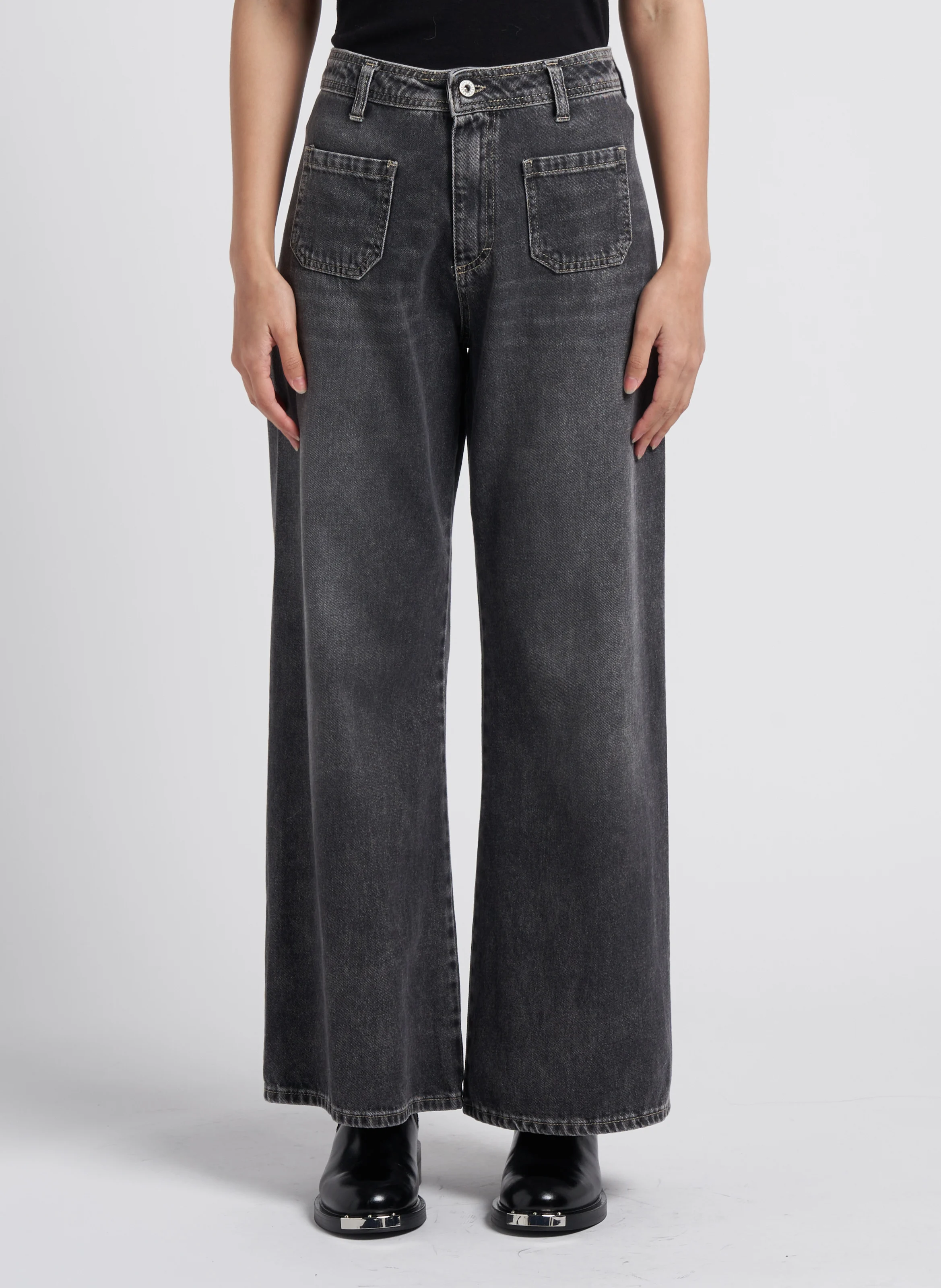 Jean flare taille haute en coton | Noir