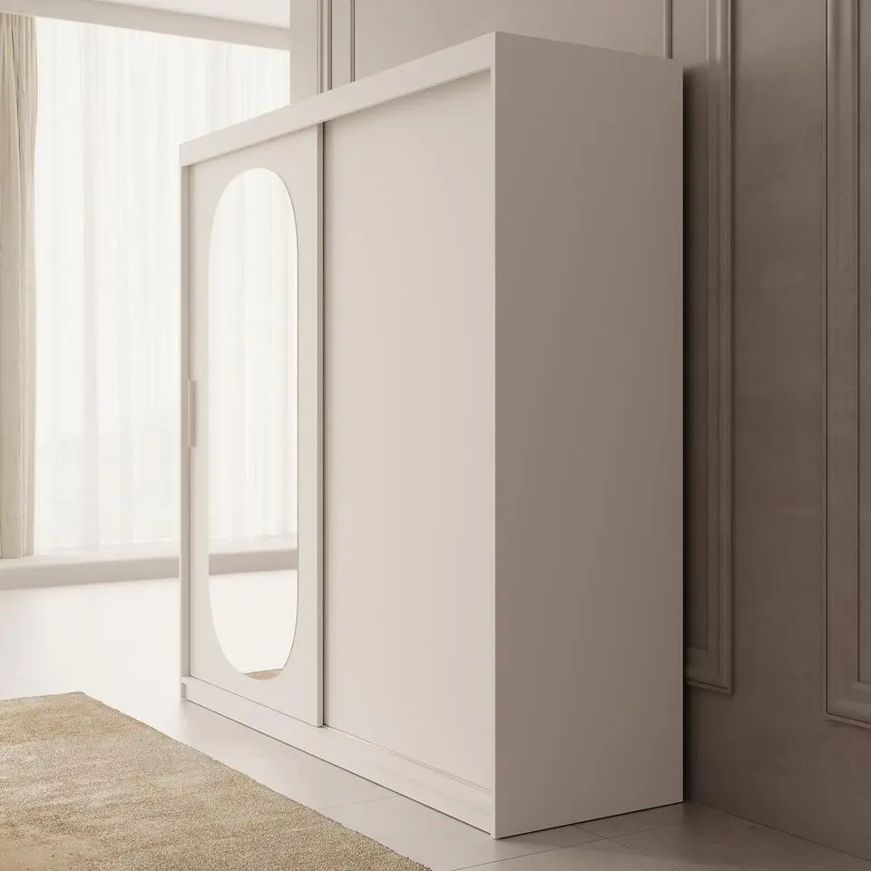 Meubella - Kledingkast Bodhi - Wit - 200 cm - Met spiegel