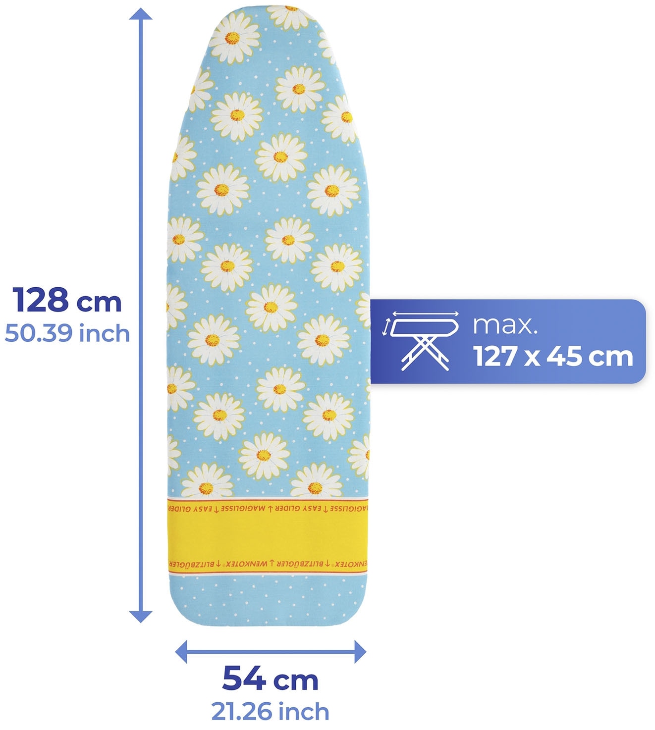 Maximex Bügelbrettbezug »Modell Margie« Bügeltischbezug mit Blitzbüglerzone, gepolstert, 128 x 54 cm