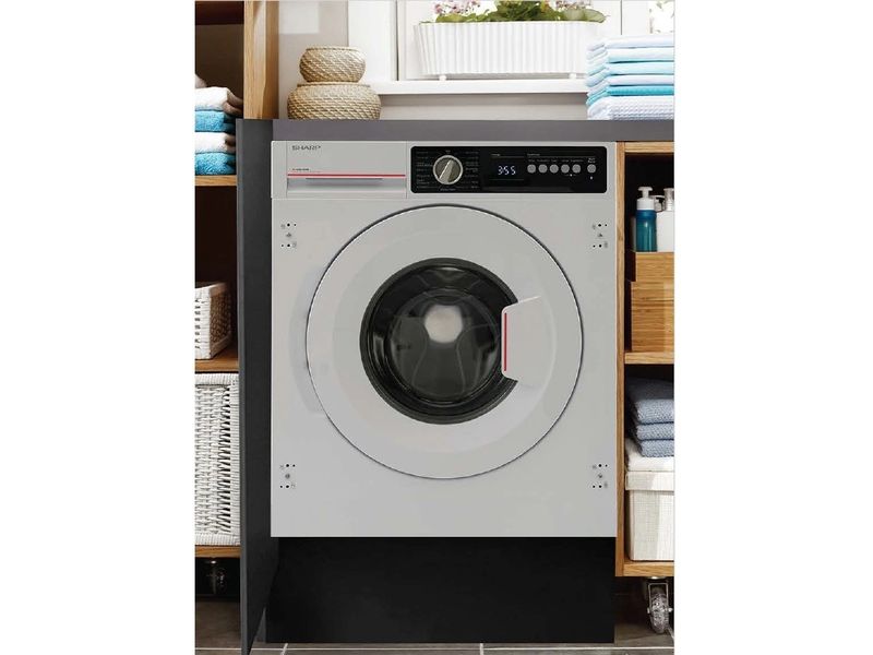 Sharp Einbau Waschmaschine ES-NIB814BWNA Links Frontloader mit 8 kg Ladekapazität