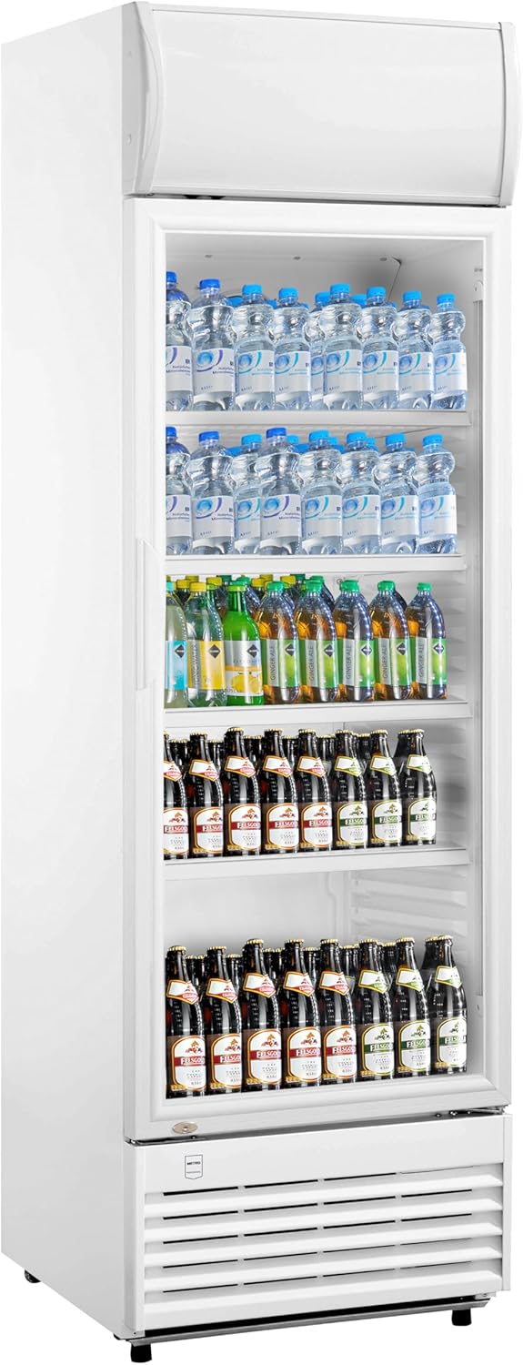METRO Professional Getränkekühlschrank GSC2350 mit einer Glastür (324L) weiß, 1.62 kWh/24h, 220-240 V, Kühlschrank, LED-Beleuchtung, 4 verstellbaren Einlegeböden für Gastronomie, Bar, Restaurant