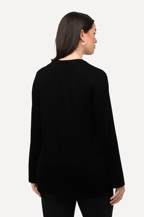 Shirt, Pailletten, A-Linie, Stehkragen, Langarm