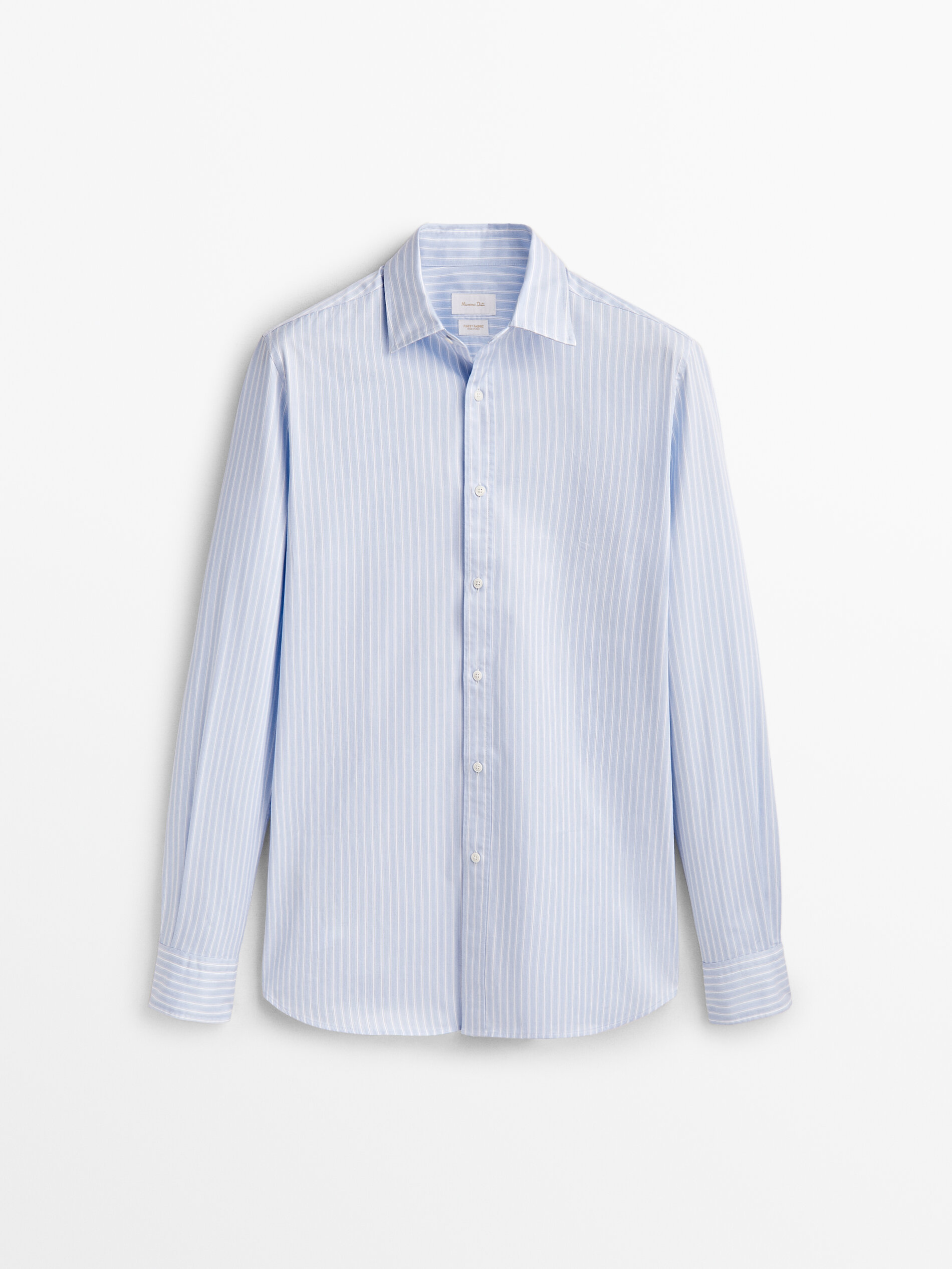 Camisa Rayas de algodão com corte slim - AZUL CLARO