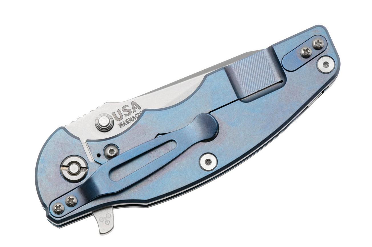 Rick Hinderer Jurassic Slicer, Hollow ground Magnacut, Blue Stonewashed, Black G10, zakmes