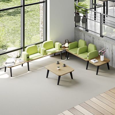 Banquette ILO - 4 places L172xP114cm - carbone - structure chêne clair - tissu bleu guède