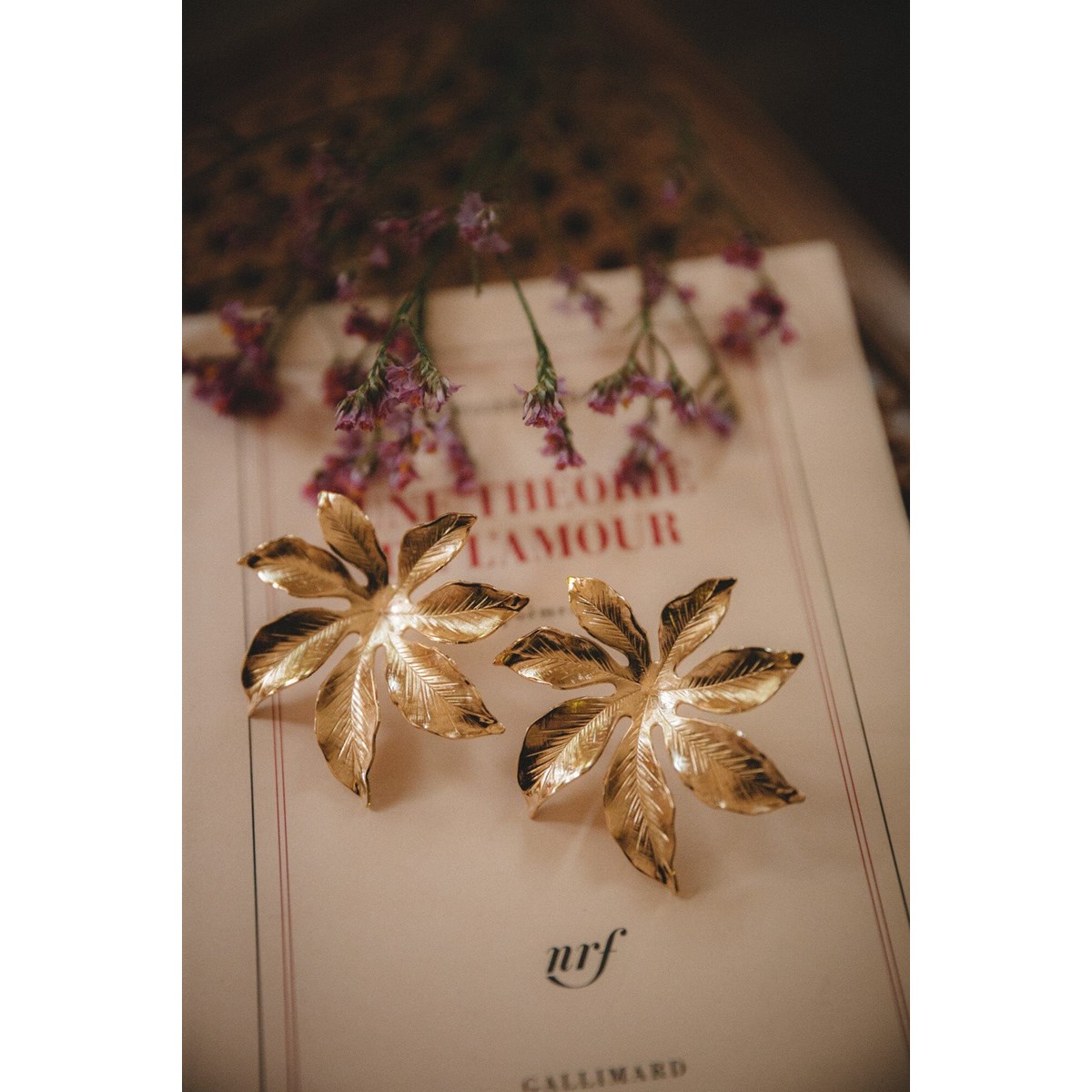 maxi boucles d'oreilles puces fleurs doré à l'or fin - CHLORIS