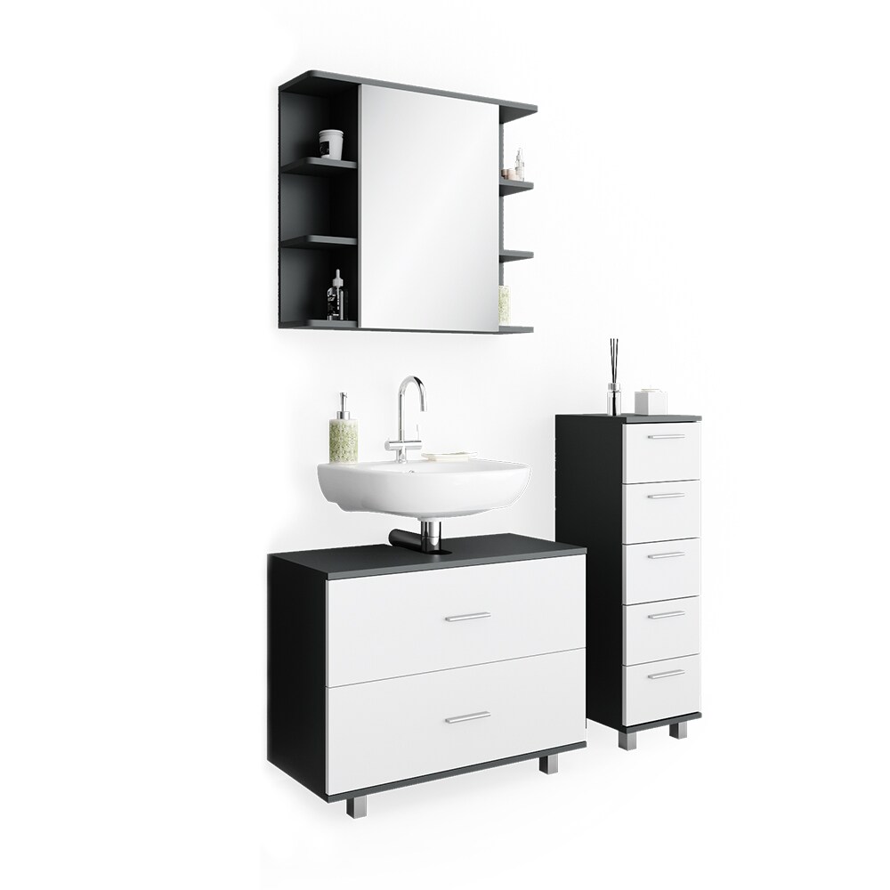 VICCO Badmöbel Set ILIAS Weiß Anthrazit Spiegel Kommode Unterschrank Badschrank