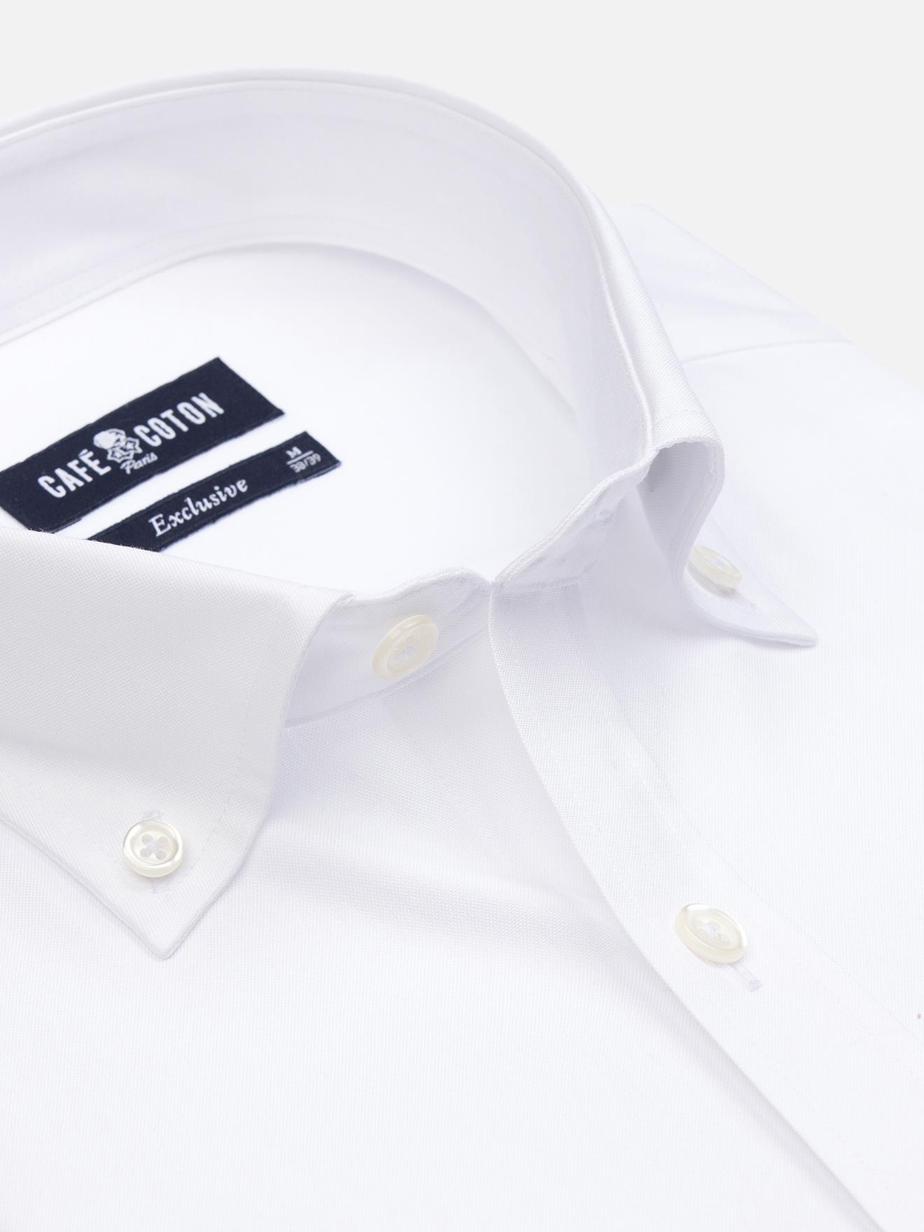 Chemise cintrée en pin point blanc - Col Boutonné