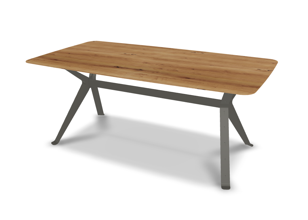 They & Me eettafel Chat – bootsvorm – eiken rustiek lak – RAL7022 ombergrijs 180 x 100 x 75 | Eiken Rustiek lak | Verjongde Rand | Frame RAL7022 ombergrijs