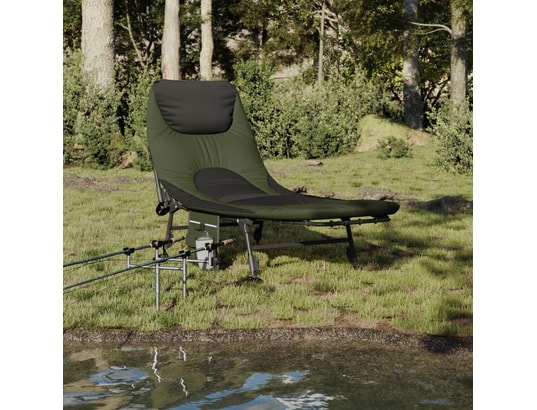 VIDAXL - Chaise longue Lit de pêche avec pieds à boue réglables pliable vert