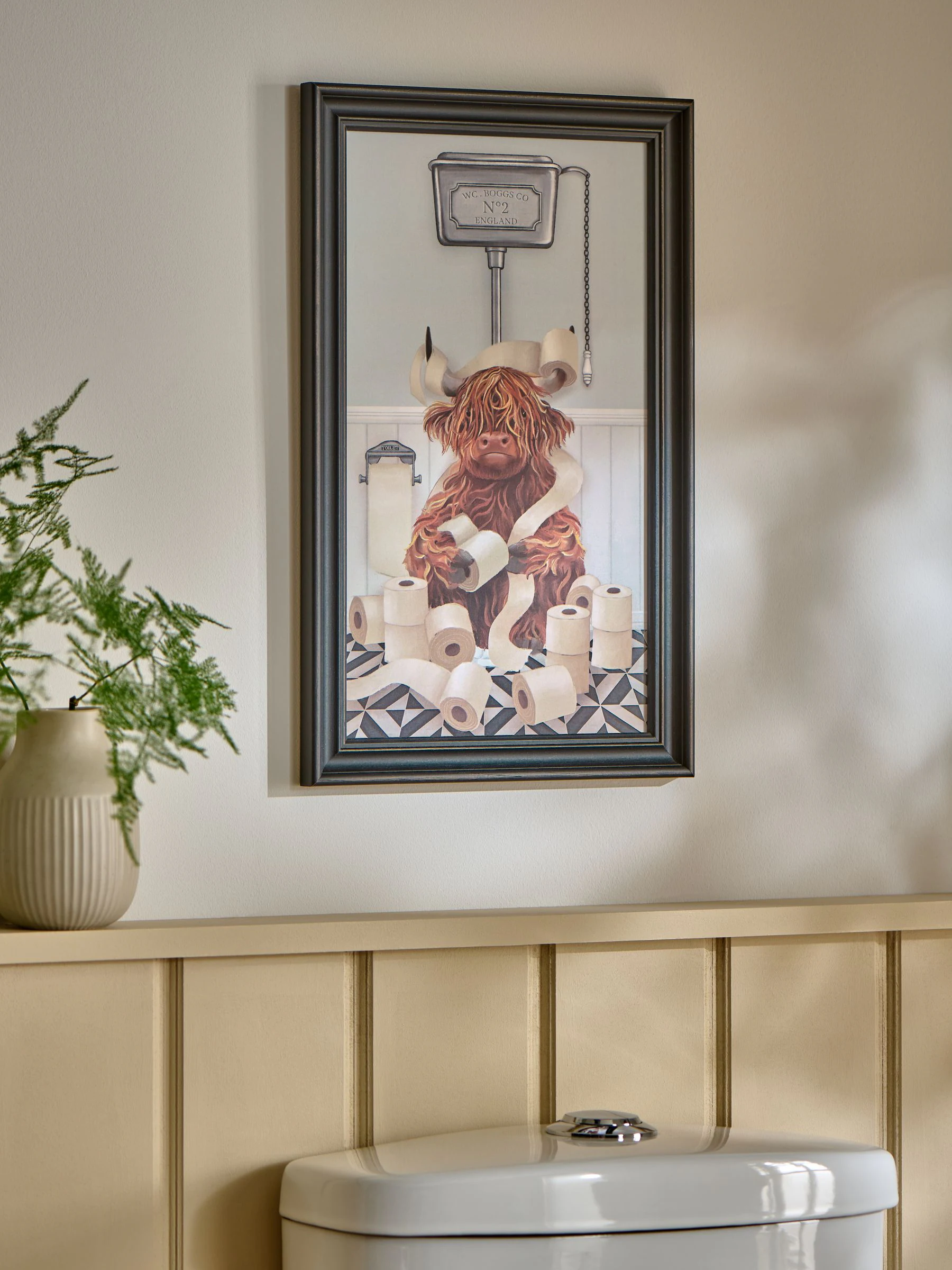 Hamish The Highland Cow op het toilet - Wanddecoratie