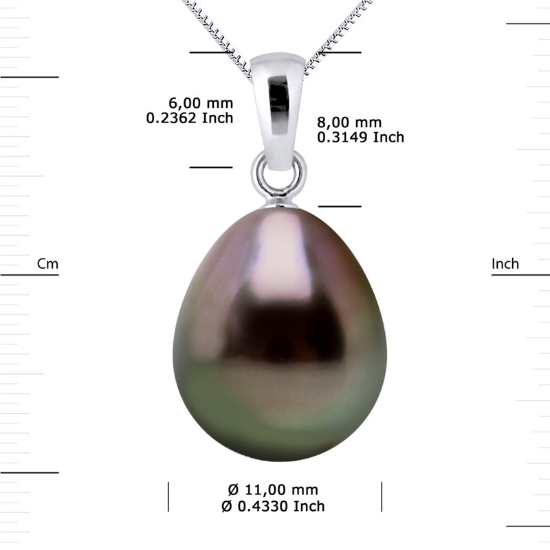 Pendentif Bélière Or Blanc - Véritable Perle de Culture de Tahiti Poire 11-12 mm
