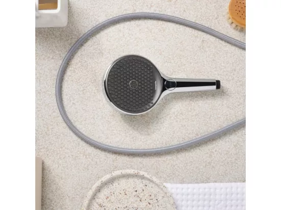Pommeau de douche HANSGROHE Pulsify Select EcoSmart 105 3 jets relaxation chromé + flexible de douche HANSGROHE Designflex 125 cm chromé