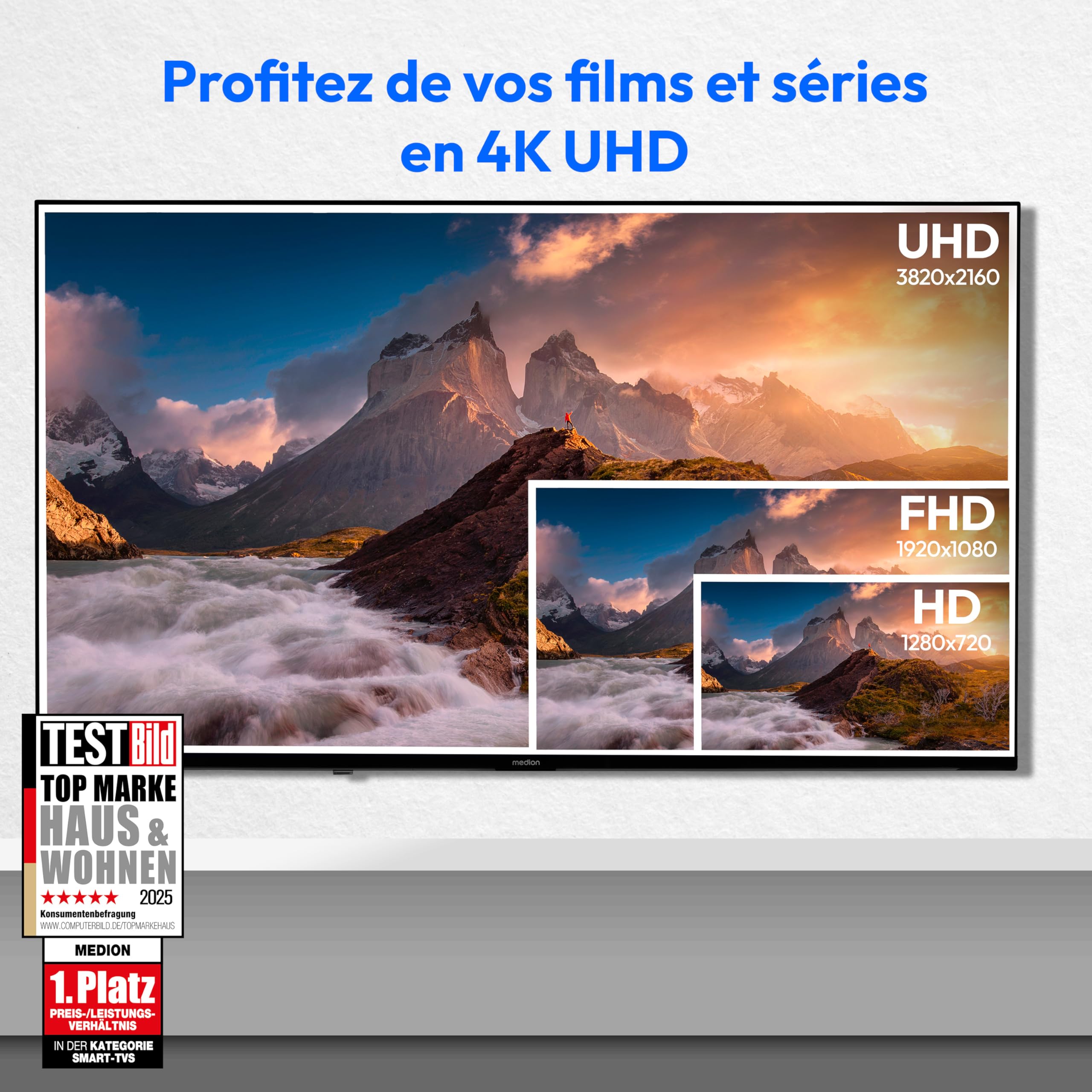 MEDION TV 55 Pouces 4K (138,8 cm) QLED Television (Smart TV 4K, Dolby Vision HDR, VIDAA Store, Prime Video, Disney+, DAZN, Paramount+, DTS X, Dolby At