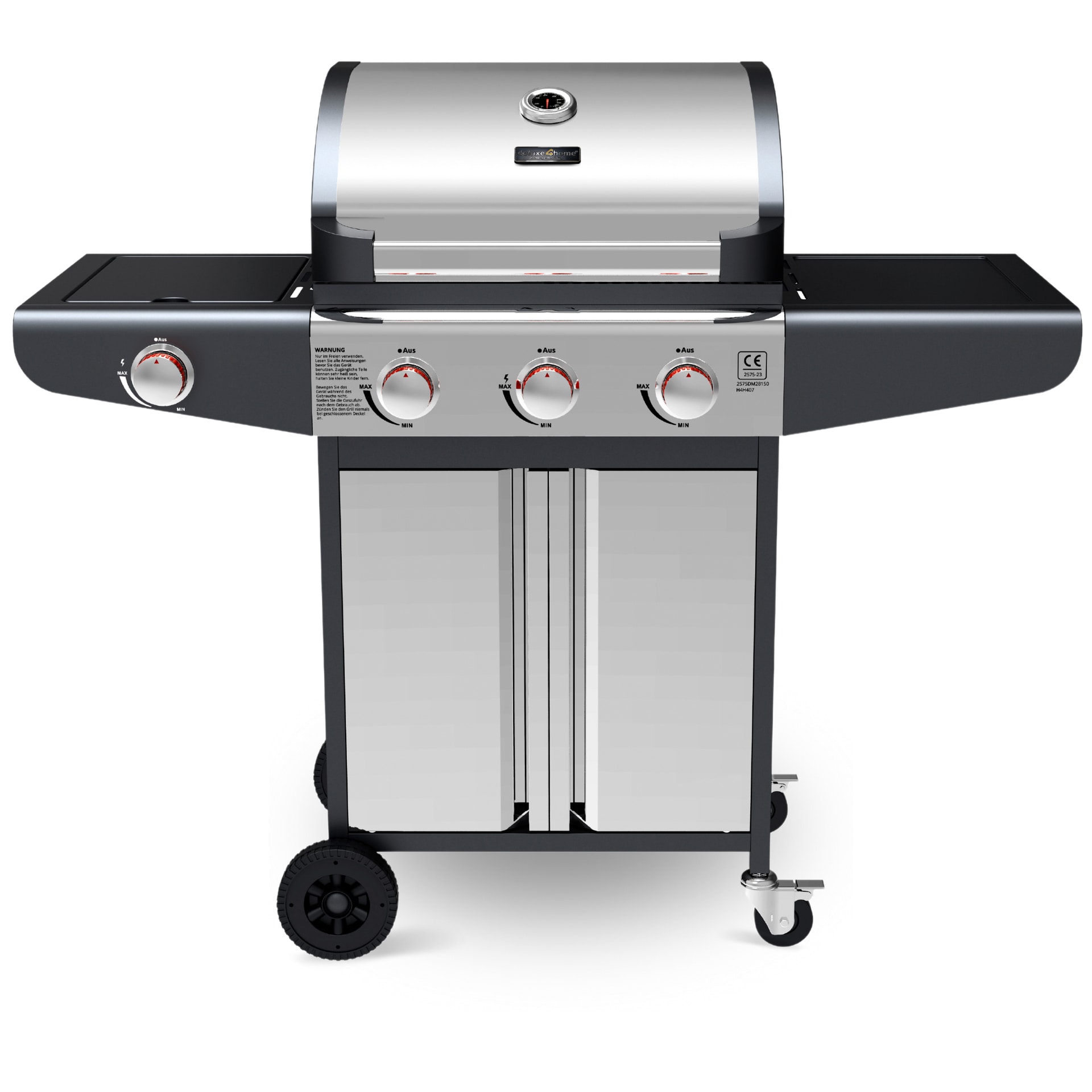 deluxe4home Gasgrill GRILLWAGEN XXL 131 x 54 cm silberfarbig /schwarz