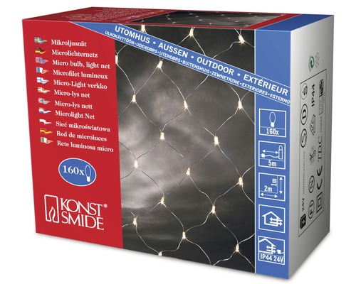 Lichtgordijn, lichtnet voor binnen en buiten, Konstsmide Micro LED lichtsnoer, 2 x 1 m, 160 LED's, warmwitte lichtkleur, transparante kabel