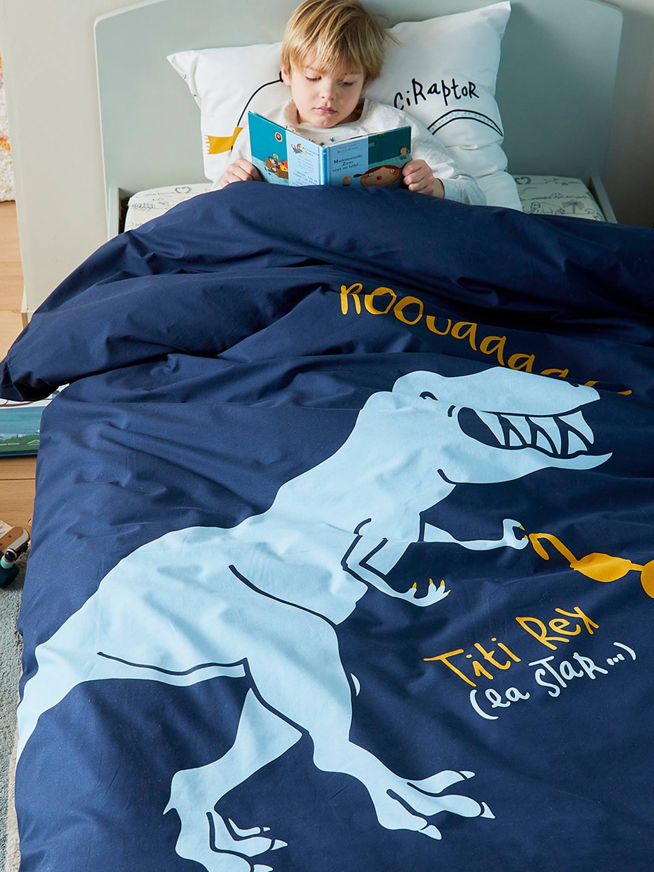 Conjunto infantil Magicouette® DINORAMA, azul escuro liso com motivos.
