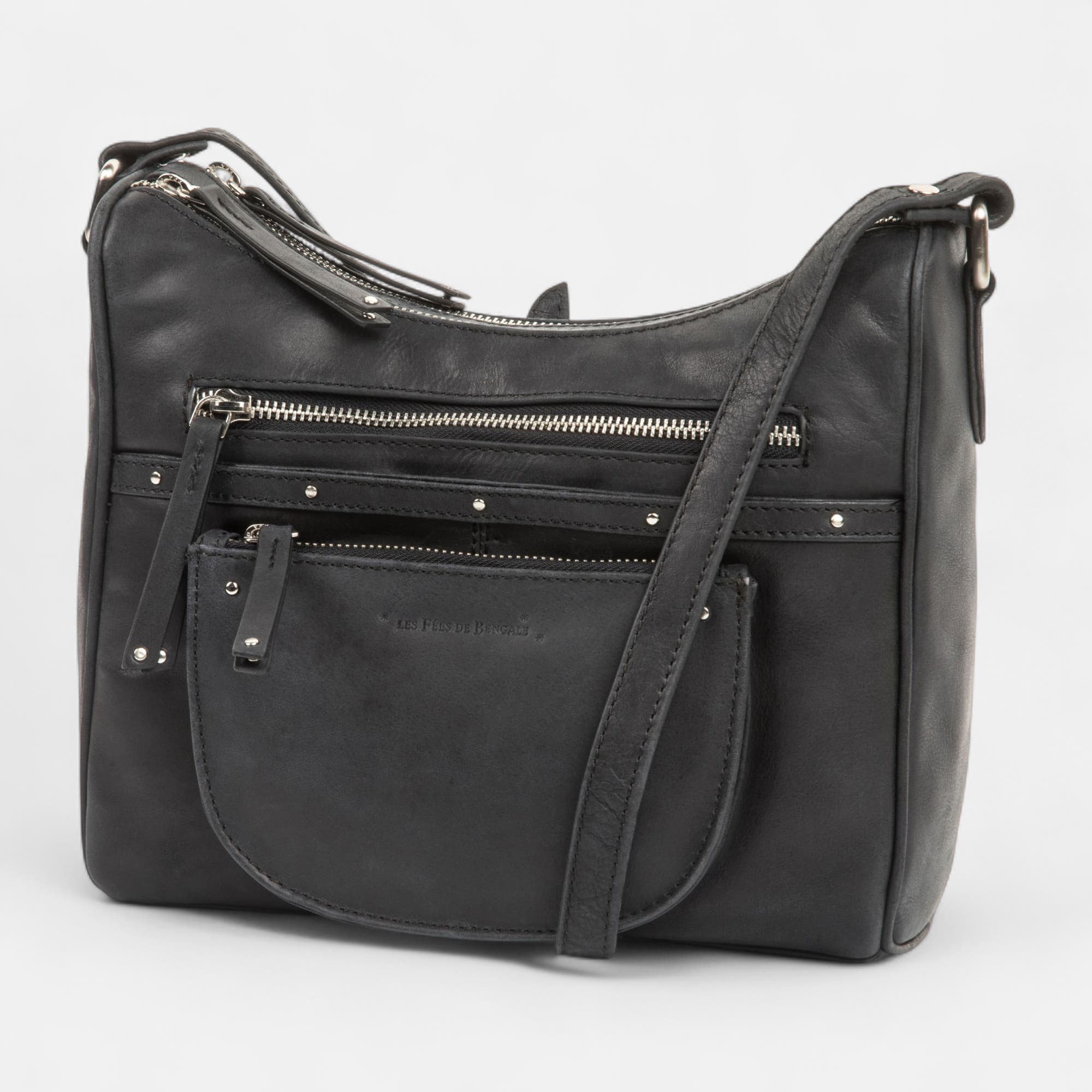 Sac bandoulière en cuir noir